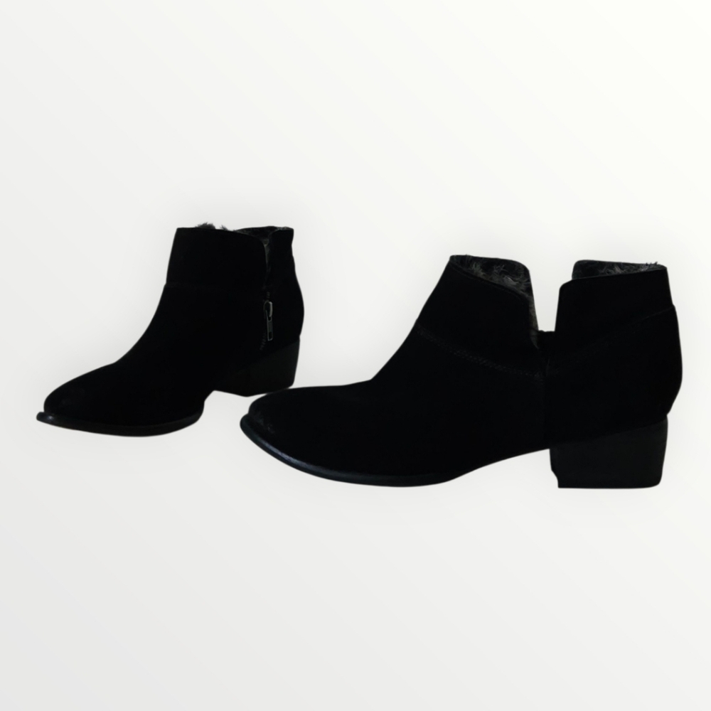 Seychelles Black Leather Ankle Bootsā Womenās 10 Faux Fur Lined Low Block Heel